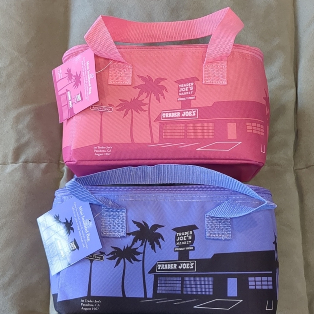 NWT Trader Joe's mini insulated lylac and pink 1.5 gallon cooler bags